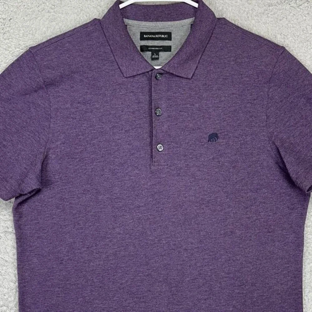 Banana Republic Polo Shirt Adult Large Purple Standard Fit Stretch Rugby Mens